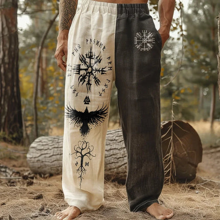 Men's Retro Viking Celtic Knot and Snake 3D Printed Casual Drawstring Straight-Leg Summer Beach Pants