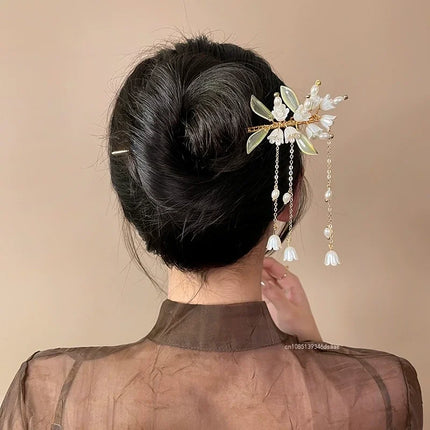 Retro Tassel Pearl Rhinestone Hair Stick Chinese Style Hairpin for Women Wedding Hair Accessories Charm Metal Hairpins Jewelry