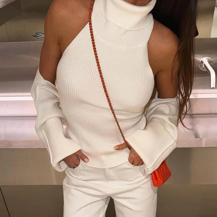 Trendix Hollow Out Sweater Sets For Women 2025 Fall New Long Sleeve Knitwear Shawl Suits Sexy Backless Knit Tank Top 2 Piece Set