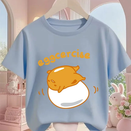 Cute Kawaii Gudetama T-Shirt For Kids Boys Girls Summer Cartoon Crew Neck Fashion Street Casual Wear 3-14 Years