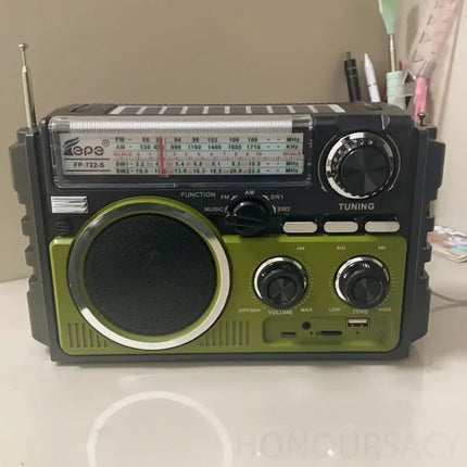 FP-722-S Dual Solar Charging AM/FM/SW1-2 4-band Radios HIFI Stereo Bluetooth Speaker Portable Mp3 Music Player Built in Speakers