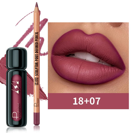 2PCS Matte Lip Liner & Gloss Set, Smooth Lip Liner for Definition, Moisturizing Silky Lip Gloss, Long-Lasting Lip Makeup Kit