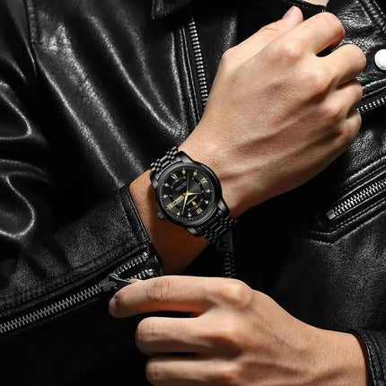 POEDAGAR Sport Casual Men's Wristwatch Waterproof Stainless Steel Luminous Original Men's Watch Date Week Men's Quartz Watches Reloj