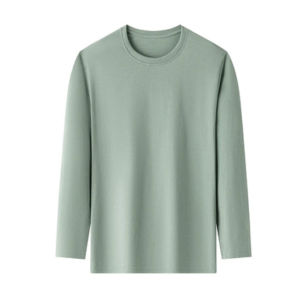 Men's Solid Color Round Neck Cotton Long Sleeved T-shirt Summer Comfortable Top