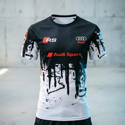 Summer Audi Fashion Racing Motorcycle Pattern Printed Rider Short Sleeve T-shirt for Men and Women Adult Sports Top