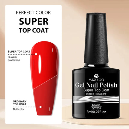 8ml Glass Super Top Coat Nail Gel Long-Lasting Shine for 45 Days+ LED Curing No-Wipe Ultra Bright Durable Wear Resistant Vernis