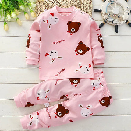 Multi Color Cute Cartoon Bear Print Toddler Baby Suits Tops Hoodie and Pants Comfortable Baby Sets for 1-8Y Kids Clothing Sets