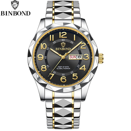BINBOND Top Brand Luxury Men's Wristwatch Waterproof Luminous Date Week Men's Watches Stainless Steel Quartz Men's Watch Male reloj