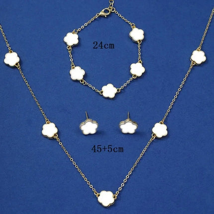 New Lucky Five-petal Flower Five-leaf Clover Earrings Necklace Two-piece set for Woman Fashionable Accessories Party Jewelry