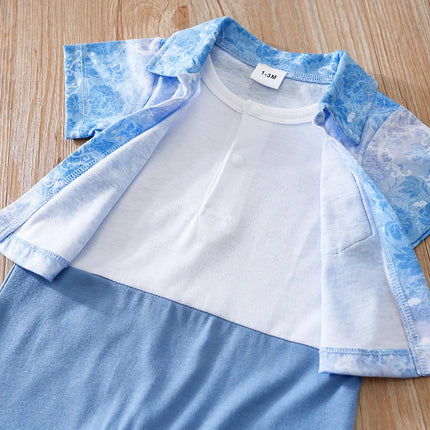 Newborn Clothes Vacation Wave Full Print Shirt Fake Two Comfortable Soft Boys And Girls Summer Short Sleeve Baby Jumpsuit