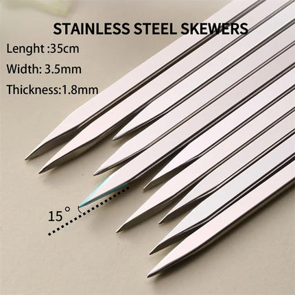 Stainless Steel Barbecue Skewer Reusable BBQ Kebab Skewers for Outdoor Camping Picnic Tools Cooking Tools 10/30Pcs