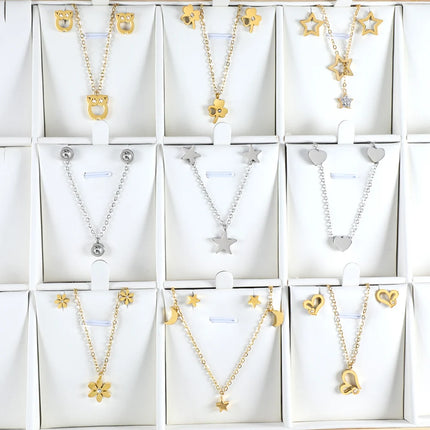 LUXUKISSKIDS Chic Elegant Heart Indian Fine Jewelry Sets Women Wedding Crown Steel Necklace And Earrings bijoux Bulk Wholesale
