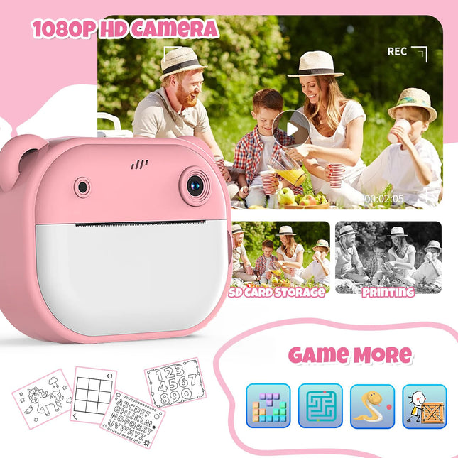 Digital Kids Instant Printing Camera 1080P Portable Video Recorder Printing Camera with Game Toys+32G Memory Christmas Gift