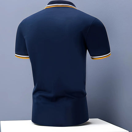 Men's Summer Short-sleeved Polo Shirt with A Collar and Contrasting Color Stripes - Fashionable and Casual Attire