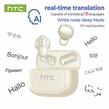 HTC NE51 TWS Wireless Earbuds Bluetooth 6.0 AI Translator ENC Noise Cancelling IPX5 Waterproof 14.2mm HiFi Stereo Headphones