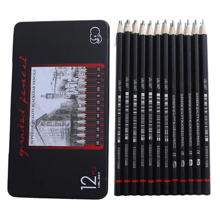 12pcs/set Drawing Pencil Pre-sharped Metal Box Packed 2H-8B Graphite Pencil Set for School Office Stationery Art Sketch Supplies