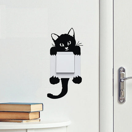 Cartoon Funny Cute Peeping Black Cat Vinyl Walls Art Switch Stickers for Kids Room Cozy Home Decoration Children Favorite Gifts