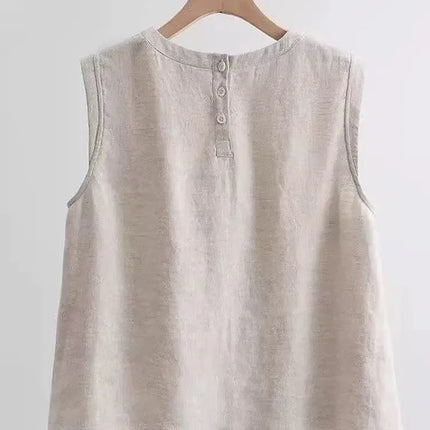 Loose Cotton Linen Vest Women's Summer New Plus Size Fat MM Outerwear Inner Match Svel T-shirt Top Versatile Round Neck