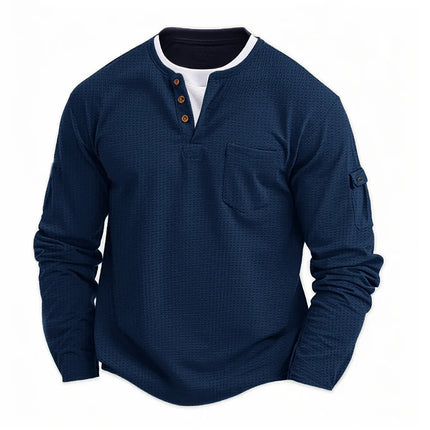 New Spring Autumn Men's Casual Sports Button Neck Crew Neck Long Sleeve Polo T-shirt Comfortable Henley Top Male Basic Clothing