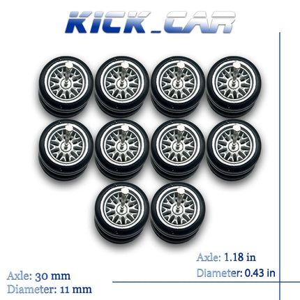1/64 Wheels with Fixed Rubber Tires Branches Spoke for Toy Model Diecast Cars Refiting Parts for Hotwheels (5 sets for 5 Cars)