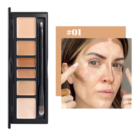 6-color concealer palette with brush,long-lasting concealer, waterproof full coverage concealers,Corrects Dark Circles,Red Marks