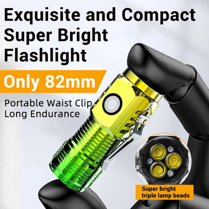 3LED Super Bright Flashlight  Mini Burst Flash Torch Rechargeable Outdoor Waterproof Emergency Spotlight with Pen Clip Magnet