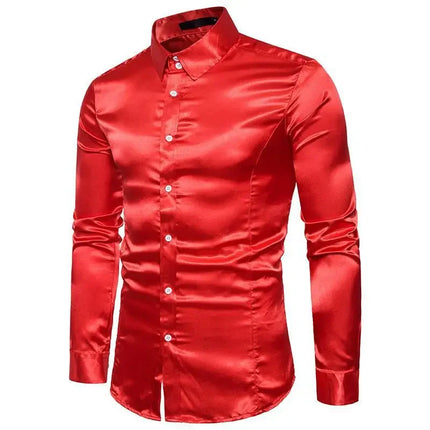 Amazon Spring Autumn Men's Long Sleeve Shirt Casual Fashionable Shiny Interior Top Men's European Style Foreign Trade Shirt