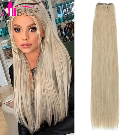 Alibaby Straight Hair Bundles Extensions Smooth Ombre Hair Weaving 26Inch Long Synthetic Straight Hair Bundles Full to End 150g