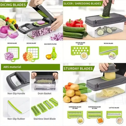 16 in 1 Multifunctional Vegetable Slicer Mandoline Cutter Food Chopper Grater with Container for Kitchen Onion Salad Potato