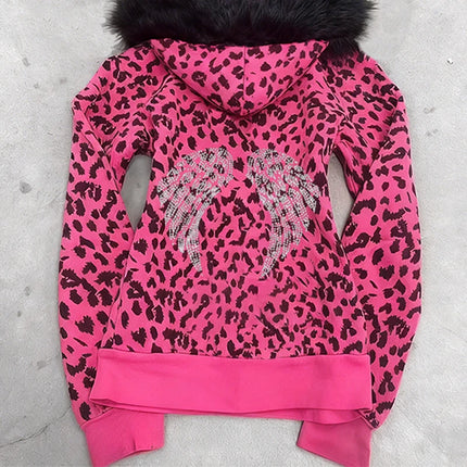 Vintage Jacket Grunge Zipper Sweatshirt Autumn and Winter Wings Print Slim Hoodie Gothic Fashion Trend Slim Street Outerwear y2k