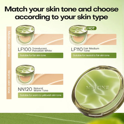 Mistine Foundation Air Cushion Makeup with Natural Dewy Finish Moisturize Nourish Powdered Cream for Dry Skin 13gx2