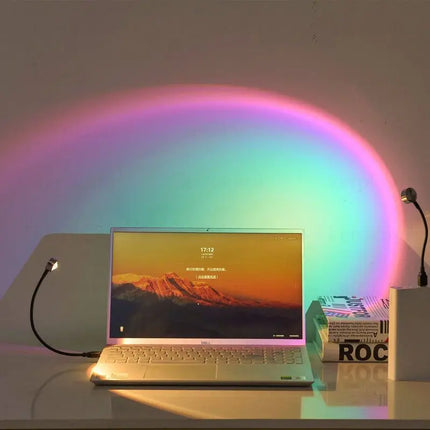 Keroro USB Sunset Light Lamp Self Photography Light LED Rainbow Neon Night Light Projector Photography Wall Atmosphere Light
