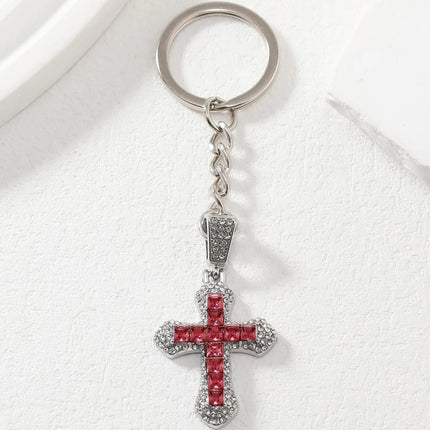 Street 1pc Shiny Rhinestone Cross Charm Gorgeous Keychain
