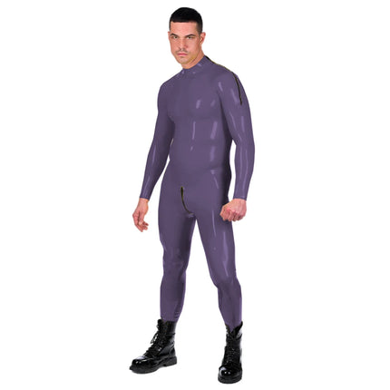 Wet Look Faux Leather PVC Catsuit Long Sleeve Side Zip Unitard Custom Handmade Bodysuit Men and Women Unisex Latex Suit No Hood