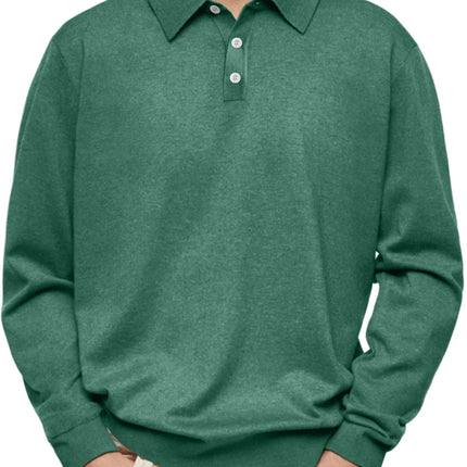 Casual Long Sleeve V-Neck Polo Shirt Men's Autumn Winter Fashion Independent Station Hit Button Leisure Top Polyester Fiber