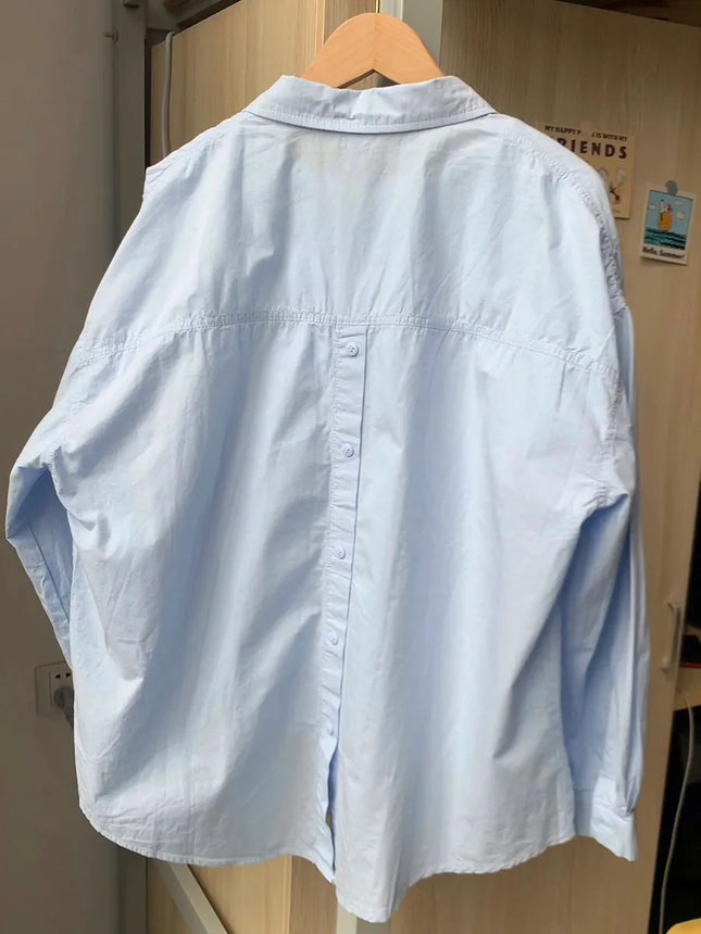 Blue Long Sleeve Shirt Jacket Women Spring Summer Thin French Open Front Blouse Early Autumn Top
