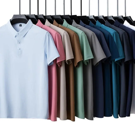 Ice Silk Polo Shirt – Quick-Dry, Breathable & Lightweight, Seamless Knit Design, Business Casual Short Sleeve Top Golf