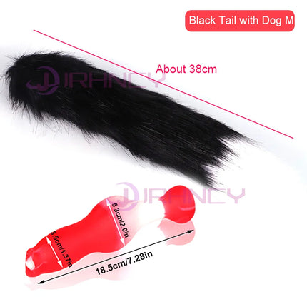 Dog Dildo With 35/65/95cm Fox Tail Silicone Butt Plug Cosplay Adult Sex Games Long Anal Plug Tail Animal Dildos for Women Penis