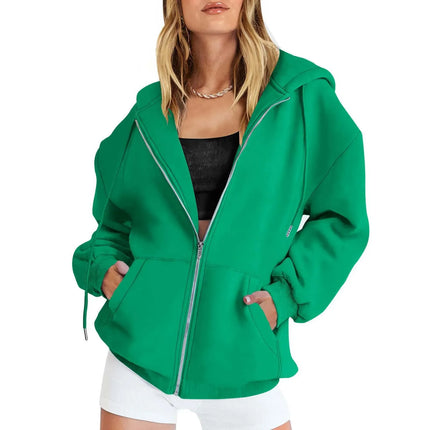 Fashion Gray Zip Up Sweatshirt Women Autumn Winter Jacket Clothes Hoodies Daily Pockets Long Sleeve Solid Versatile Lady Hoodies