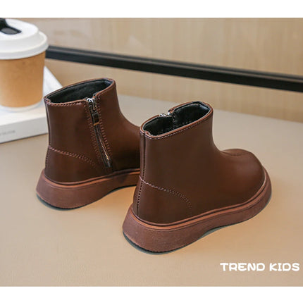 Children Fashion Boots Simple Girls Ankle Boot Black Kids Short Leather Boots Side Zipper Thick Bottom Autumn Winter 2024 New