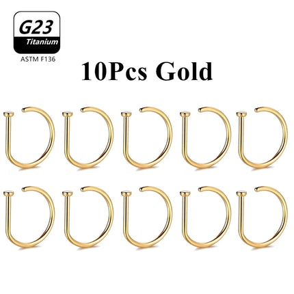 1Pcs 10Pcs G23 ASTM F136 Titanium D Shape Nose Piercing Ear Septum Earrings Studs Helix Stud Hoop Body Jewelry Wholesale
