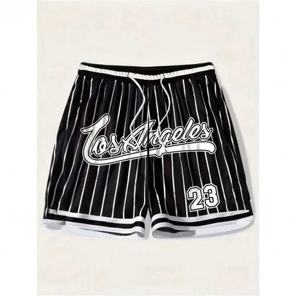 European and American men's summer Gothic letter stripe print comfortable breathable drawstring shorts outdoor casual pants