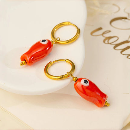 Stainless Steel Ceramic Fish Earrings for Women, Summer Dopamine Jewelry with Vibrant Colorful Pendant Hypoallergenic Gift