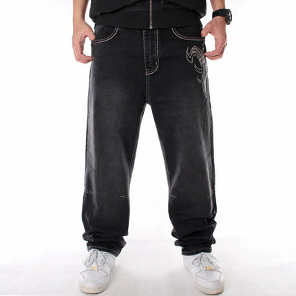 Y2K Fashion Mens Embroidery Oversized Jeans Hip Hop Black Baggy Jeans Trousers Man Loose Rap Street Fashion Men Denim Punk Pants
