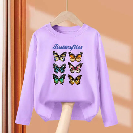 Girls New Fall Clothes Paris Eiffel Tower T-shirt Long-sleeved Cotton Tops Little Girl Butterfly Party Tees