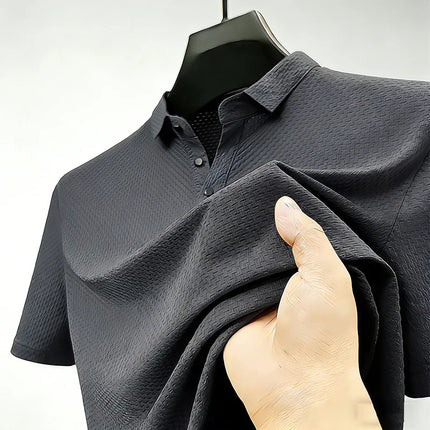 Mens Sporty Short Sleeve Polo Shirt With Waffle Texture Casual Athletic Top Moisture Wicking For Office Work And Weekend Outings