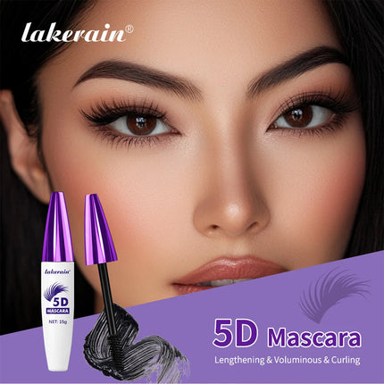 Lakerain 5D Mascara Eyelashes Lengthening Long-Lasting Intense Black Waterproof Nourishing Smudge-Proof Mascara Eye Makeup