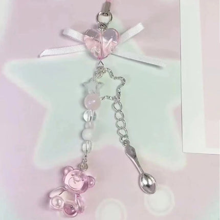 Bowknot Phone Chain Angel Wing Pendant Keychain Sweet Cool Phone Lanyard Acrylic Keyring Bag Ornament