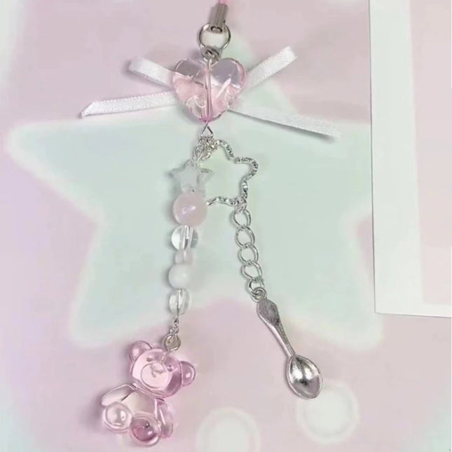 Bowknot Phone Chain Angel Wing Pendant Keychain Sweet Cool Phone Lanyard Acrylic Keyring Bag Ornament