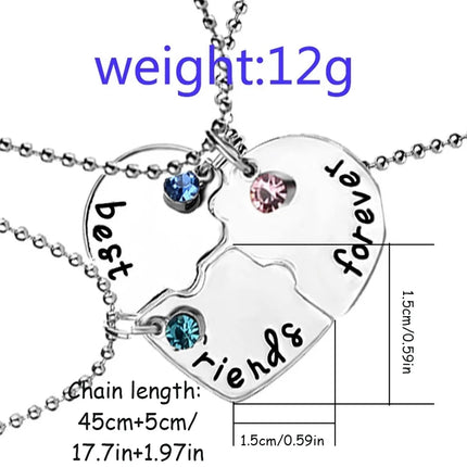 3pcs/Set Heart Pendant Friendship Chain Necklace with Forever Letter Women Burger Fries Shape Creative Design Forever Necklace